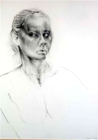 Sharon Kelly: Self-portrait , 2003, charcoal on paper, 76 x 56 cm; courtesy the artist